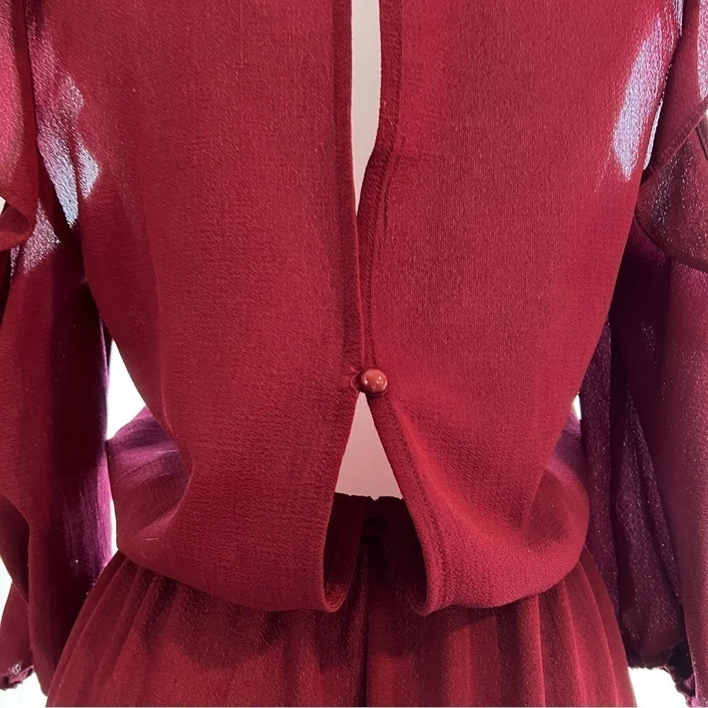 BEBOP Maroon Cold Shoulder Ruffles XS Elastic Waist Short Romper Crape Buttons